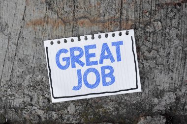 Harika bir iş çıkardığını gösteren bir metin. Kavramsal fotoğraf birini iyi yaptığı bir şey için övmek için kullanılıyor. Yeni parlak fikirler yaratıcılığı ve ilhamı yeniliyor.