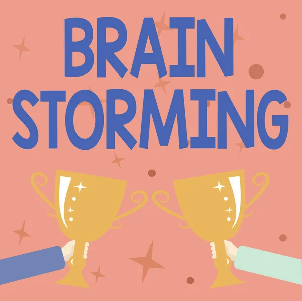 Κείμενο που δείχνει έμπνευση Brain Storming. Επιχειρηματική ιδέα Τόνωση της δημιουργικής σκέψης Ανάπτυξη νέων ιδεών Συζήτηση Αφηρημένη Τελετή Επιβράβευσης Νίκης, Γιορτάζοντας το New Winner Concept — Φωτογραφία Αρχείου