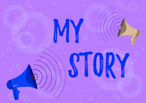 コンセプトは「 My Story 」。過去の人生の出来事や選択のための言葉あなたが作ったメガホンのペア音の波を描く発表をする. — ストック写真