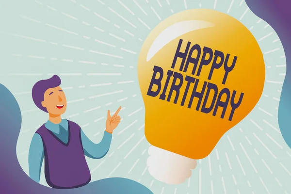 Schild mit der Aufschrift Happy Birthday. Geschäftsidee Der Geburtstag einer Person wird mit Geschenken gefeiert. Online Bildungsdokumente sammeln, Umfragefragen ausfüllen — Stockfoto