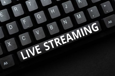 Metin başlığı Canlı Yayın sunar. İnternet üzerinden bir olaya ait canlı video yayınının iş genel görünümü İletisi Çevrimiçi Yeni İletiler Gönderme, Görsel Romanlar Oluşturma, Kısa Hikayeler Yazma