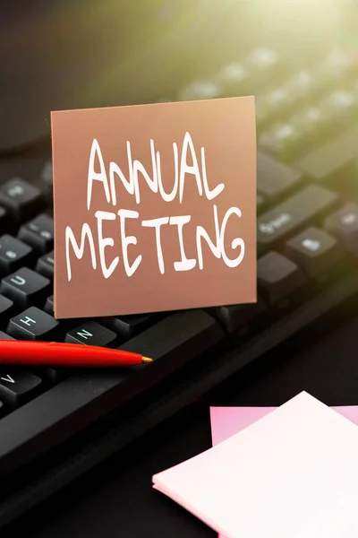 Handwriting text Annual Meeting. Conceptual photo Yearly gathering of an organization interested shareholders Developing New Antivirus Program Codes, Organizing File System