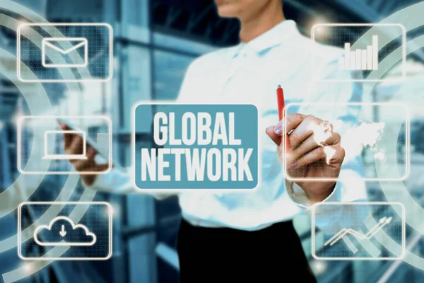 Conceptual display Global Network. Business approach Any communication system which spans the entire Earth Lady In Uniform Holding Tablet In Hand Virtually Typing Futuristic Tech.