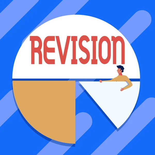 Visualizzazione concettuale Revisione. Panoramica aziendale azione di revisione su qualcuno come la revisione dei conti o la contabilità Man Drawing Holding Pie Chart Piece Mostra disegno grafico. — Foto Stock