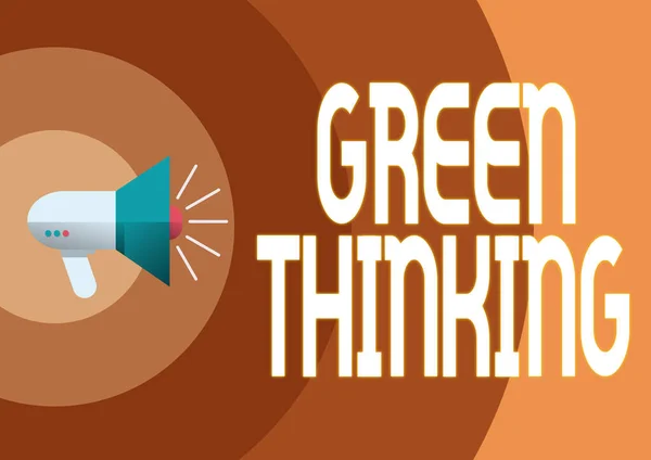Εννοιολογική απεικόνιση Πράσινη Σκέψη. Internet Concept Λαμβάνοντας υπόψη να κάνουν την περιβαλλοντική ευθύνη μια πραγματικότητα Εικονογράφηση του A Loud Megaphones Speaker Κάνοντας Νέες Ανακοινώσεις. — Φωτογραφία Αρχείου