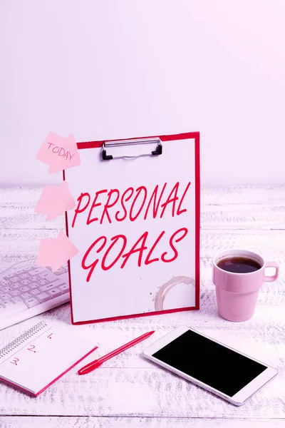 Writing displaying text Personal Goals. Business showcase Target set by a person to influence his efforts Motivation Typing New Ideas Business Planning Idea Voice And Video Calls