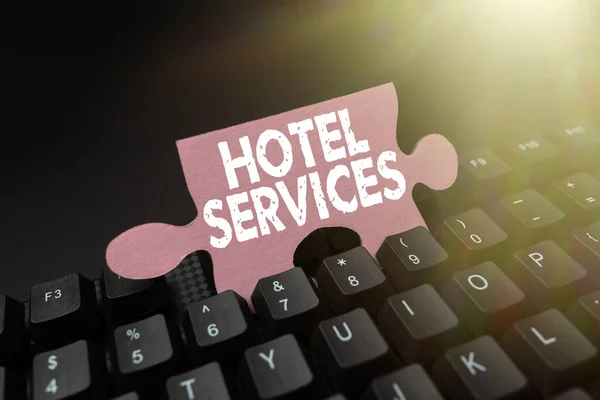 Konceptuális felirat Hotel Services. Koncepcionális fotó Szolgáltatások Szállás és vendégház felszereltsége Absztrakt gépelés Lecke és óratervek, Retyping Song Lyrics — Stock Fotó
