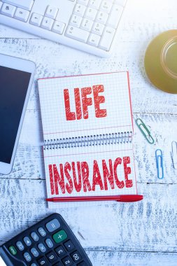 Hayat Sigortası 'nı göster. Flatlay Lay Arkaplanındaki Farklı Renk Etiketlerinin Gömme veya Tıbbi Talep Ödemeleri İş Yaklaşımı