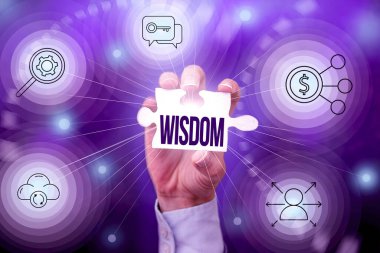 Kavramsal manşet, Bilgelik. İş yaklaşım kalitesi tecrübeli ve iyi bir yargıya sahip El Tutuşan Yapboz Parçası Yeni Gelecek Teknolojileri Kilidini Açan.