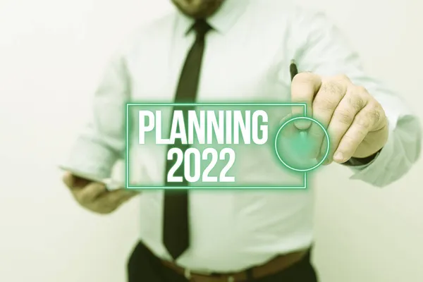 Tekst die inspiratie toont Planning 2022. Bedrijfsoverzicht proces van het maken van plannen voor iets volgend jaar Presenteren van Nieuwe Technologie Ideeën Discussie over Technologische Verbetering — Stockfoto