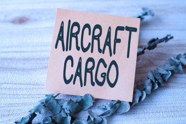 Mesaj ilham verici uçak kargosunu gösteriyor. Yeni Fikir Gösteren Çamaşır Klipleriyle çevrelenmiş Boş Meydan Parçası ile Kargo Taşımacılığı Hava Yolları Ürünleri.