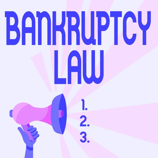 Hand writing sign Bankruptcy Law. Conceptual photo Designed to help creditor in getting the asset of the debtor Megaphone Drawing Producing Lighting Making Announcement. — Stock Photo, Image