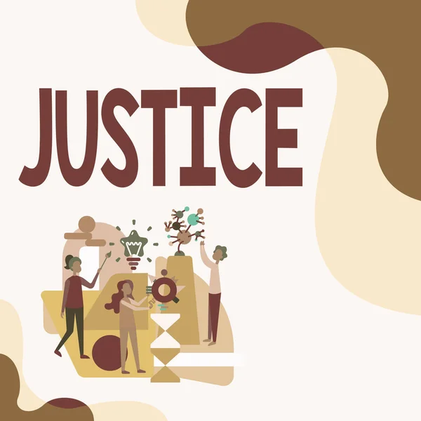 Begreppsmässig bildtext Rättvisa. Begreppet betyder opartisk justering av motstridiga krav eller uppdrag Tre Kollegor Illustration Praktik Hantverk Tillsammans. — Stockfoto