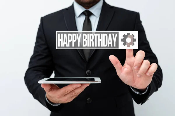 Conceptual display Happy Birthday. Business overview The birth anniversary of a person is celebrated with presents Presenting New Technology Ideas Discussing Technological Improvement — Stock Photo, Image