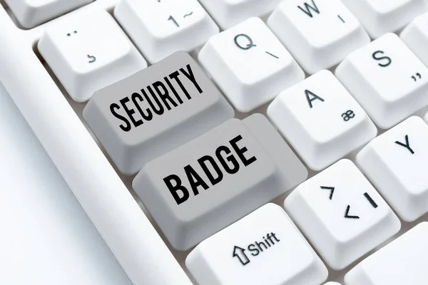 Text showing inspiration Security Badge. Conceptual photo Credential used to gain accessed on the controlled area Abstract Typist Practicing Speed Typing, Programmer Debugging Codes