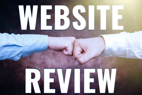 Handwriting text Website Review. Business approach Reviews that can be posted about businesses and services Two Professional Well-Dressed Corporate Businessmen Handshake Indoors — Stock Photo, Image
