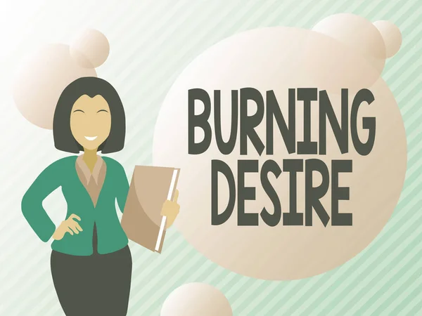 Konceptvisning Burning Desire. Sammanfattning av denna webbsida Diskutera viktiga nyheter, förklara och rapportera konceptet Koncept — Stockfoto