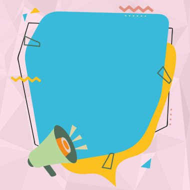 Megafon Çizimi Büyük Boş Sohbet Bulutuna Yeni Gürültü Duyurusu Yapıyor. Bullhorn Çizimi Büyük Boş Konuşma Kutusunda Eski Yumuşak Reklam Çizimi.