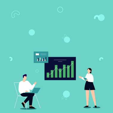 Erkeğin dizüstü bilgisayar kullanması ve kızın yeteneklerini geliştirmek için fikirlerini paylaşması. Ortaklar Çalışma bilgisini geliştirmek için Eski İnanılmaz Düşünceler Çiziyor.