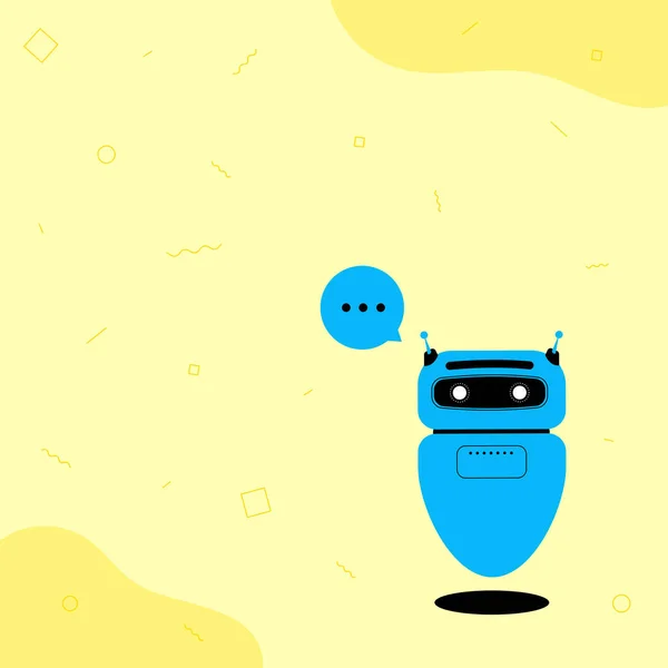 Illustration av Söt flytande robot berätta oss Ny Underbar Information I ett chattmoln. Bedårande flygande mekanisk person som tecknar Att säga Gamla Fantastiska Råd . — Stock vektor