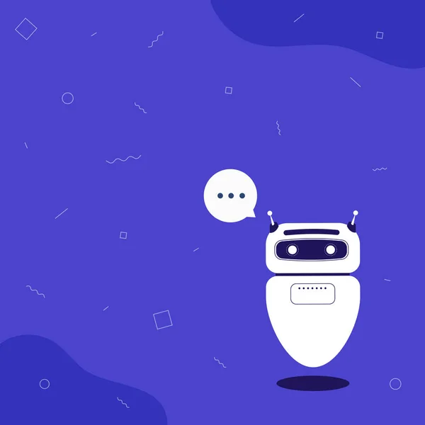 2018 년 2 월 1 일에 확인 함 . Illustration Of Cute floating Robot Telling Us New Wonderful Information In A Chat Cloud. 놀라운 조언을 하는 사랑 스러운 날아다니는 기계 인간 . — 스톡 벡터