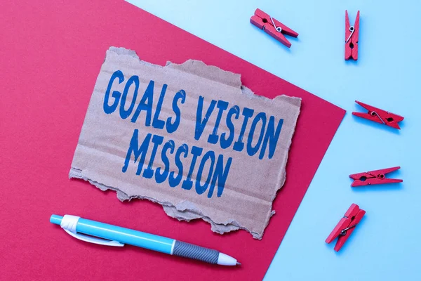Text schreiben Ziele Vision Mission. Business Schaufenster praktischen Planungsprozess verwendet, um Community-Gruppe zu helfen Einfache hausgemachte Bastelideen und Designs Recycling gebrauchter Materialien — Stockfoto