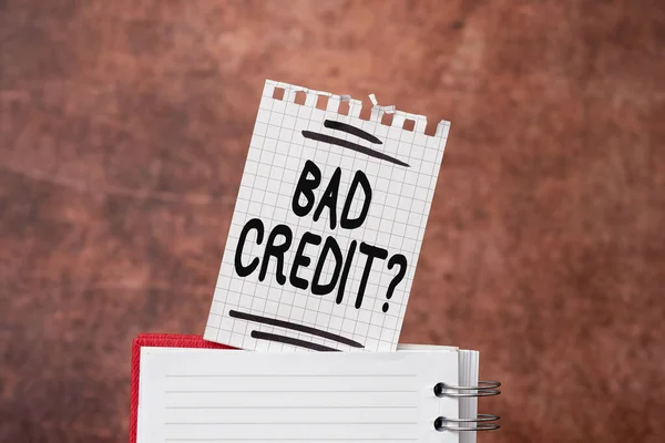 Conceptual display Bad Creditquestion. Conceptual photo inabilityof a person to repay a debt on time and in full Brainstorming The New Idea Of Solutions And Answers Seeking More Clues — Stock Photo, Image