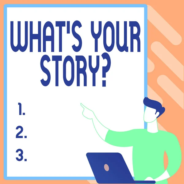 Концептуальный дисплей What S Is Your Storyquestion. Создание новой компьютеризированной файловой системы, заполнение онлайновой документации — стоковое фото