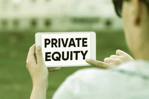 Text caption presenting Private Equity. Business idea Capital that is not listed on a public exchange Investments Voice And Video Calling Capabilities Connecting People Together