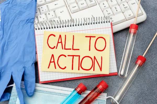 İlham, Call To Action işaretini gösteriyor. Tıbbi Notlar, Bilimsel Çalışmalar ve Tedavi Planları yazma sorununu çözmek için bir şeyler yapın. — Stok fotoğraf