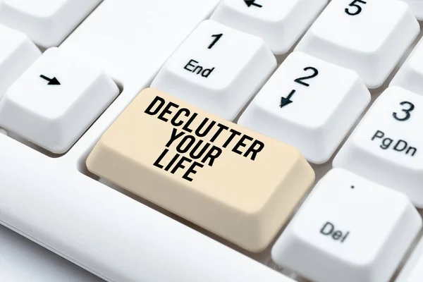 Inspiráció mutatja jelét Declutter Your Life. Üzleti áttekintés Az idegen dolgok vagy információk kiküszöbölése az életben Áruk online vásárlása és értékesítése, termékek jegyzékbe vétele az interneten keresztül — Stock Fotó