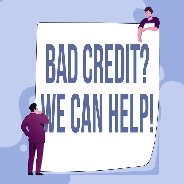 Podpis koncepcyjny Bad Creditquestion We can help. Conceptual photo offerr help to gain positive payment history Typing And Filing Office Documents, Creating Work Related Files — Zdjęcie stockowe