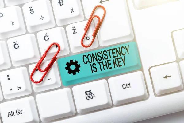 Text showing inspiration Consistency Is The Key. Conceptual photo by Breaking Bad Habits and Forming Good Ones Typing Certification Document Concept, Retyping Old Data Files — Stock Photo, Image