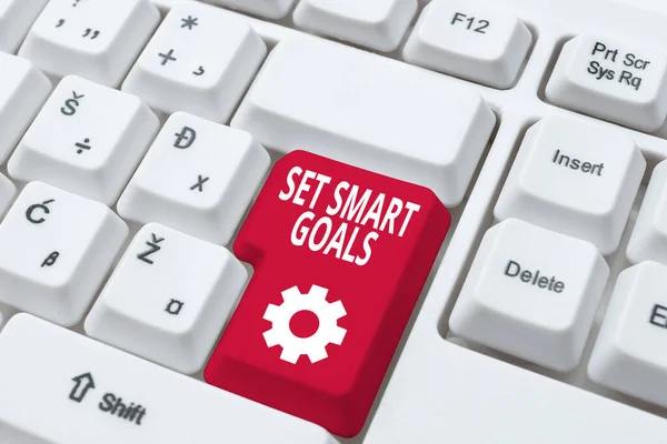 Skriv under med Smart Goals. Konceptuell foto ger kriterier för att vägleda vid fastställandet av mål Fastställande av Internet Problem Koncept, Skicka Felrapport Online — Stockfoto
