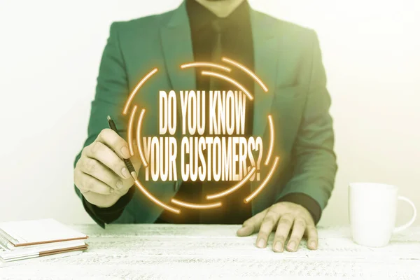 Text skylt som visar Do You Know Your Customers fråga. Begreppet att be att identifiera en kund s är naturen Diskutera viktiga idéer Presentera och förklara affärsplan — Stockfoto