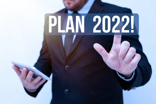 Υπογραφή εμφάνισης σχεδίου 2022. Έννοια σημαίνει λεπτομερή πρόταση για την επίτευξη κάτι το επόμενο έτος Παρουσιάζοντας Νέες Τεχνολογικές Ιδέες Συζητώντας Τεχνολογική Βελτίωση — Φωτογραφία Αρχείου
