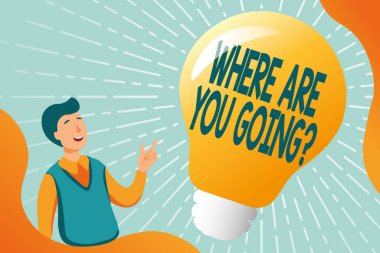 Nereye gittiğinizi gösteren metin işareti var. Kavramsal fotoğraf birilerine Eğitim Belgelerinin Çevrimiçi Toplanmasına, Anket Sorularının Doldurulmasına gidilecek yerin neresi olduğunu sormak için kullanılır.