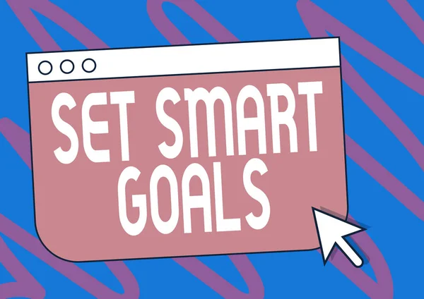 Textová značka zobrazující Set Smart Goals. Konceptuální fotografie udávající kritéria pro orientaci při nastavování cílů Barevná kresba webové stránky s ukazatelem myši pod. — Stock fotografie
