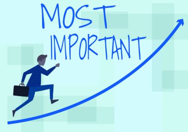 En önemli kavramsal başlık. İnternet Konsepti En Büyük veya en Yüksek Derece Miktarı ya da Yukarı Doğru İşadamı Oku İşaretli Evrak Çantası Gibi.