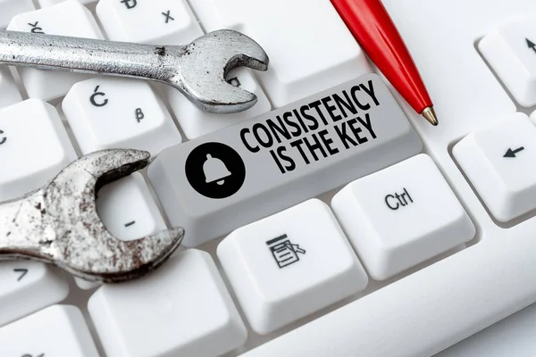 Conceptual display Consistency Is The Key. Business idea by Breaking Bad Habits and Forming Good Ones Typing Program Functional Descriptions, Creating New Email Address — Stock Photo, Image
