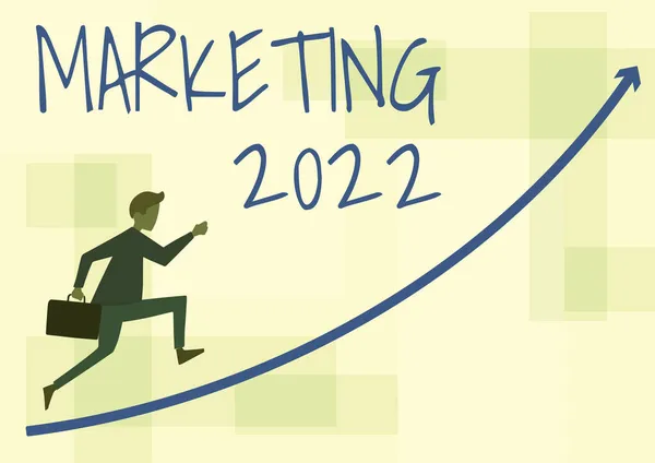 2006 년 12 월 22 일에 확인 함 . Marketing 2022. 개념은 2022 년 새해 홍보 행사를 위한 상업 추세를 의미 한다 . Businessman Running Upward Briefcase With Arrow Pointing Up. — 스톡 사진