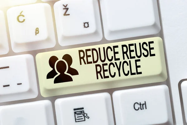 Inspiration showing sign Reduce Reuse Recycle. Concept meaning environmentallyresponsible consumer behavior Retyping Old Worksheet Data, Abstract Typing Online Reservation Lists — Stock Photo, Image