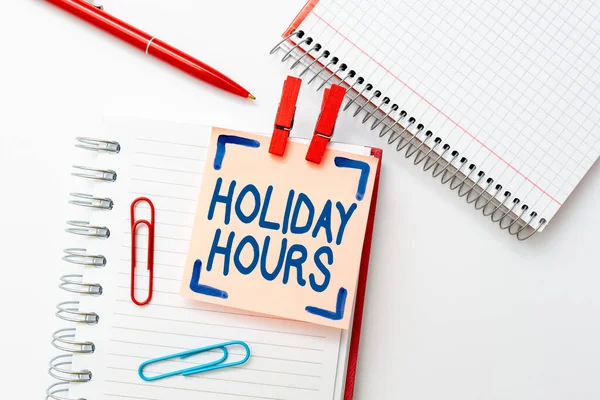 Conceptual display Holiday Hours. Conceptual photo employee receives twice their normal pay for all hours Colorful Perpective Positive Thinking Creative Ideas And Inspirations — Stock Photo, Image