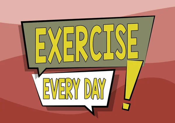 Schilder mit der Aufschrift "Jeden Tag Sport". Konzept bedeutet, Körper energetisch zu bewegen, um fit und gesund zu werden Zwei bunte überlappende Dialogbox-Zeichnung mit Ausrufezeichen. — Stockfoto