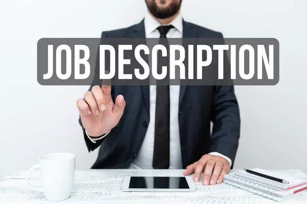 Inspiráló szöveg Job Description. Koncepcionális fotó hivatalos beszámoló egy alkalmazott s felelősség Bemutatása Kommunikációs technológia Okostelefon Hang és videohívás — Stock Fotó