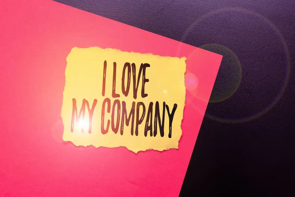 Ręczny napis "Kocham moją firmę". Słowo na powiedzenie, dlaczego podziwiać swoją pracę i miejsce pracy myśląc nowe pomysły Odnowienie kreatywności i inspiracji — Zdjęcie stockowe