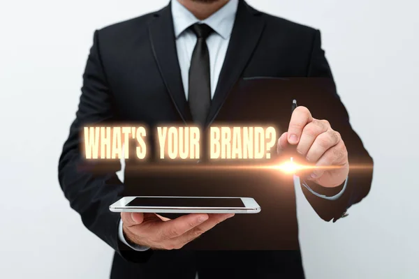 Writing displaying text What S Your Brand Question. Word Written on asking about product logo does or what you communicate Presenting New Technology Ideas Discussing Technological Improvement — Stock Photo, Image