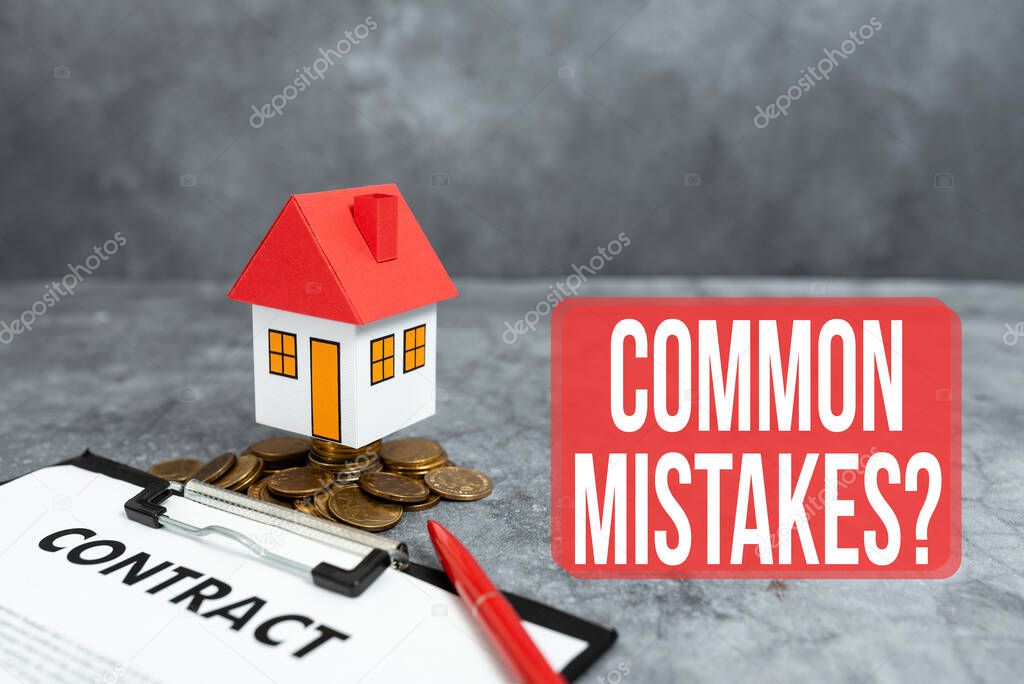 Hand writing sign Common Mistakes Question. Concept meaning repeat act or judgement misguided making something wrong Presenting Brand New House, Home Sale Deal, Giving Land Ownership