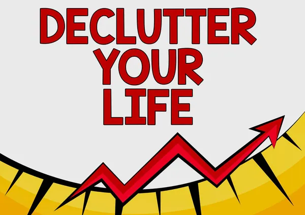 Texto mostrando inspiração Declutter Your Life. Visão geral do negócio Para eliminar coisas estranhas ou informações na vida Gráfico abstrato Apresentando progresso, Avançando e melhorando o conceito — Fotografia de Stock