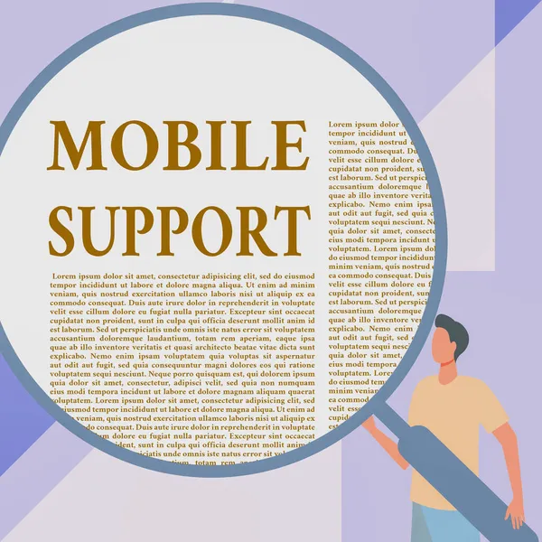 Χειρόγραφο κείμενο Mobile Support. Επιχειρηματική ιδέα Παρέχει συντήρηση σε φορητές συσκευές τεχνικά θέματα Κύριος Σχέδιο Στέκεται Κρατώντας Μεγάλο Μεγεθυντικό Γυαλί. — Φωτογραφία Αρχείου